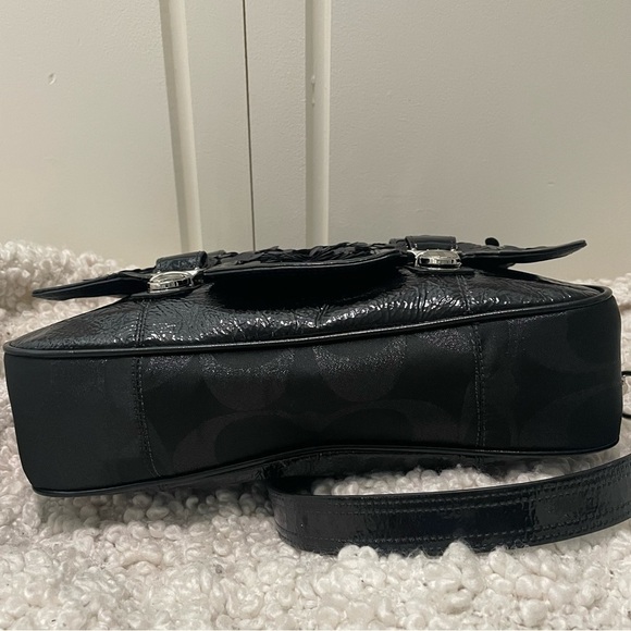 COACH Poppy Sequin Black Patent Leather Convertible Bag Purse RARE - Picture 7 of 12